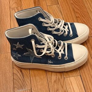 Converse High Top Sneakers Blue with White Accents and Star Patches